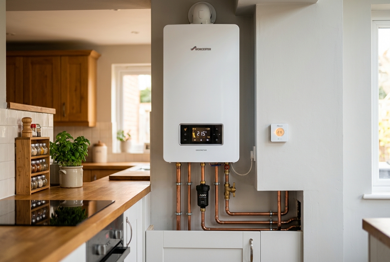 Worcester combi boiler installed in British kitchen